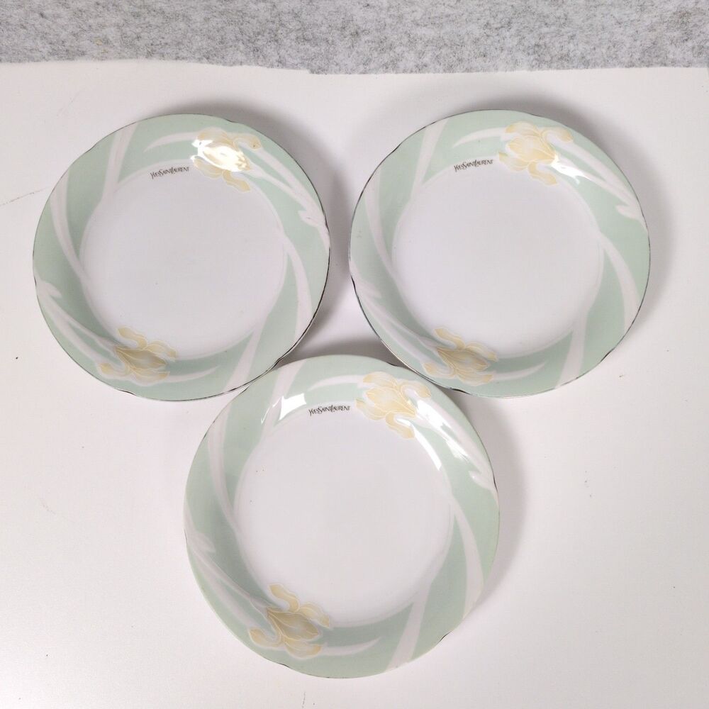 Vintage YSL Yves Saint Laurent Yamaka Japan Iris 7.5" Porcelain Plates Set of 3